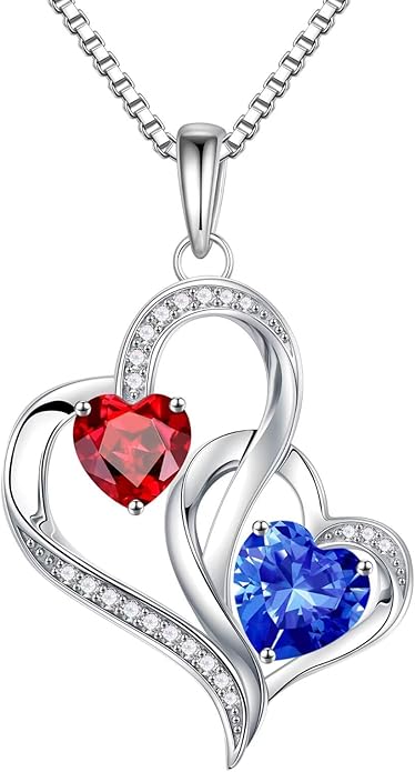 Iefil Valentines Day Gifts for Her, Birthstone Necklace for Women, 925 Sterling Silver Double Birthstone Necklace | Anniversary Birthday Gifts | Personalized Jewelry Gift for Wife Mom Girlfriend