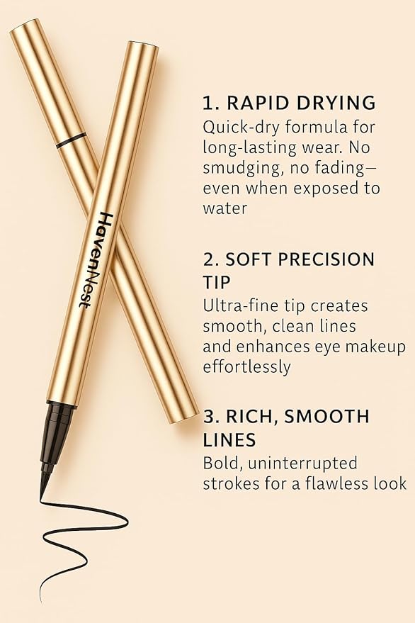 Vegan Waterproof Liquid Eyeliner Pen – Black, Smudge-Proof, Long-Lasting, Precise Tip, Easy Application, All-Day Wear