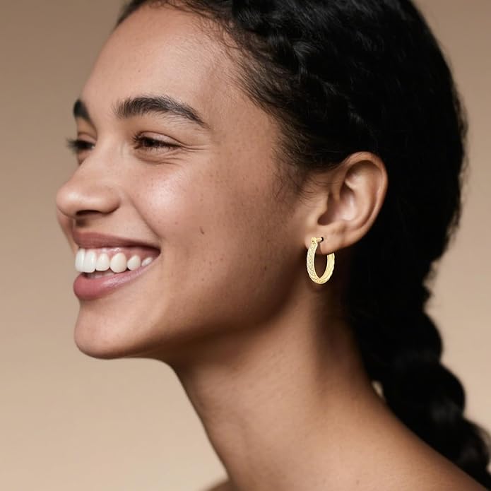 14K Gold Plated Hoop Earrings for Women 14K Gold Plated Earrings Jewelry Spiral Cubic Zirconia Thick Hoops Hypoallergenic Womens Huggie Earring 25/30MM
