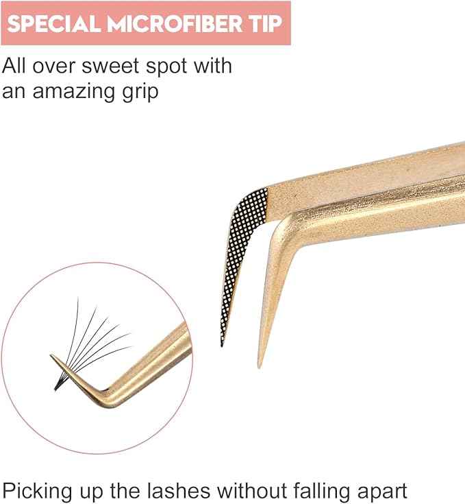 Ms.Queen Eyelash Extension Tweezers,2Pcs Fiber Tip 90 Degree Volume Tweezers and Isolation Lash Tweezers Set