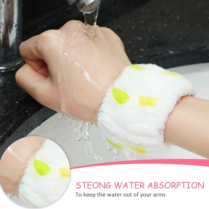 Chuangdi 4 Pairs Wrist Bands for Washing Face Wrist Spa Microfiber Wash Towel Band Scrunchies Absorbent Wristbands Sweatband for Women Prevent Liquid from Spilling(Brisk Colors)