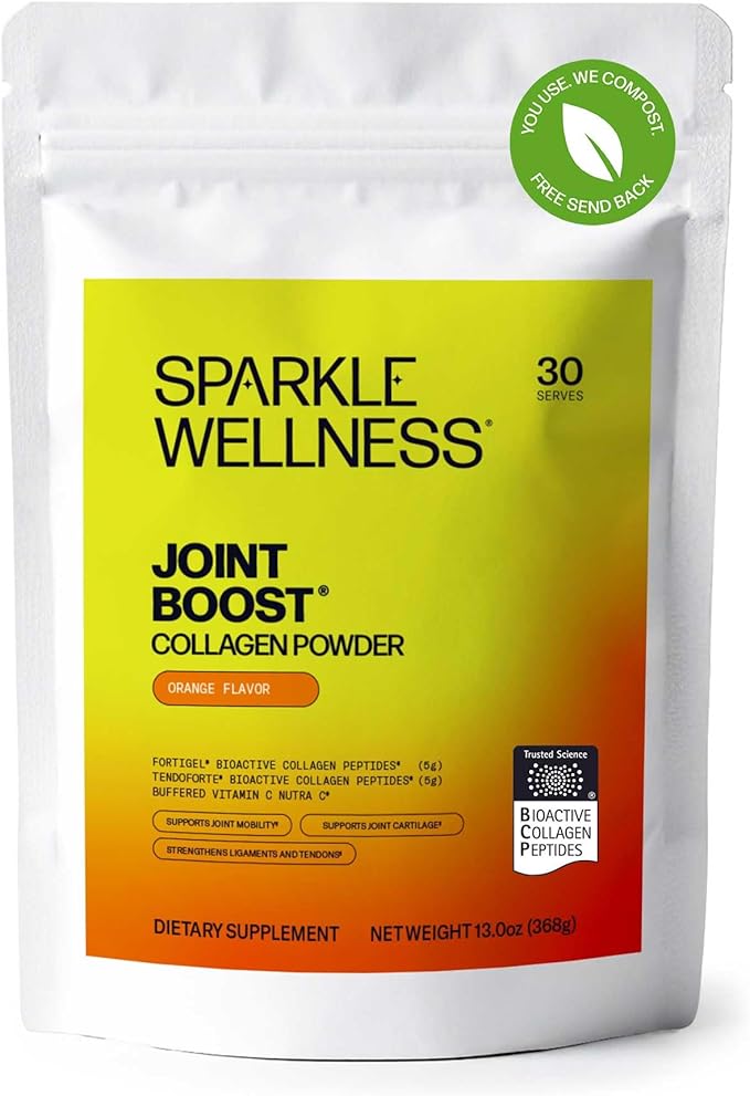 Sparkle Wellness FORTIGEL & TENDOFORTE Collagen Peptides | Collagen Powder with Calcium Ascorbate Vitamin C to Support Joint Mobility, Tendon & Ligament Health | Joint Boost (Orange) [30-Serves]
