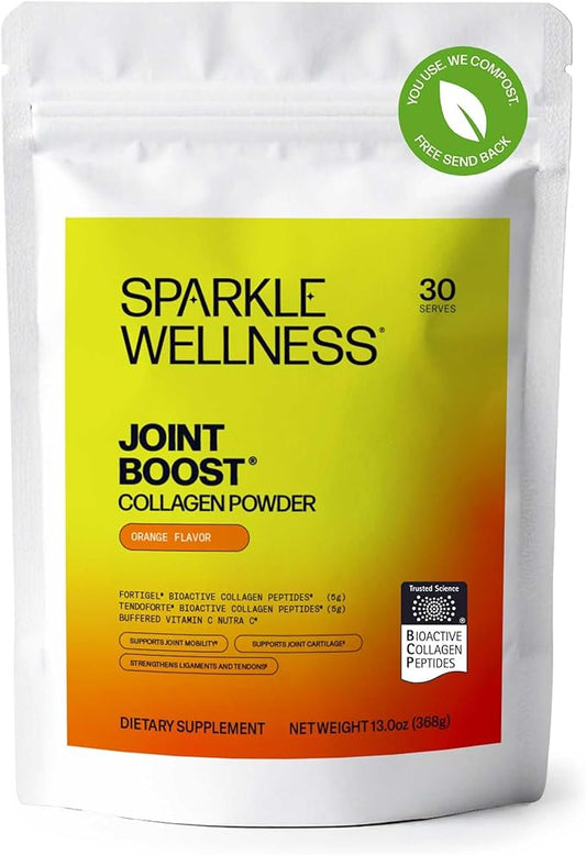 Sparkle Wellness FORTIGEL & TENDOFORTE Collagen Peptides | Collagen Powder with Calcium Ascorbate Vitamin C to Support Joint Mobility, Tendon & Ligament Health | Joint Boost (Orange) [30-Serves]