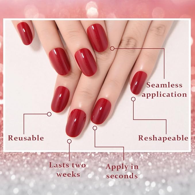 evpct Red Medium Oval Glossy Press on Nails for Women Gift, Glossy Red Fake Nail with Nail Kit Manicure Kit, Soft Gel Full Cover Reusable Stick on Soft Acrylic False Nails Perfectly Fit