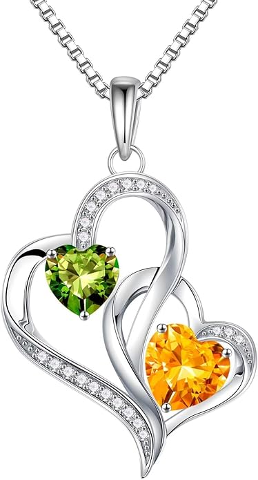 Iefil Valentines Day Gifts for Her, Birthstone Necklace for Women, 925 Sterling Silver Double Birthstone Necklace | Anniversary Birthday Gifts | Personalized Jewelry Gift for Wife Mom Girlfriend