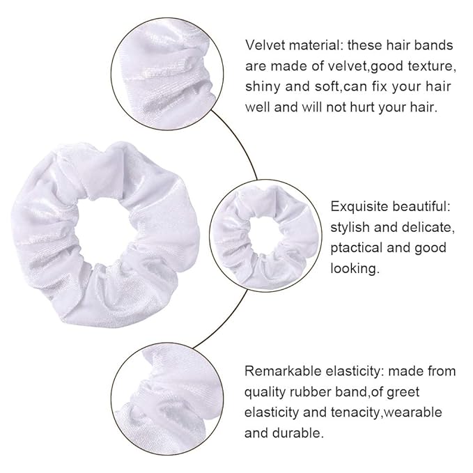 Didder 20 Pcs Hair Scrunchies Velvet Elastics Scrunchy Hair Ties White Soft Scrunchie Bobbles Ropes Scrunchie Solid color Hair Bands for Women Girls