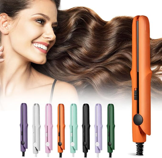 2 in 1 Mini Dual Purpose Curling Iron, 2026 New Portable Curling Wand & Flat Iron Hair Straightener, Mini Wave Hair Curling Iron Wand for Short and All Hair Types (Orange)