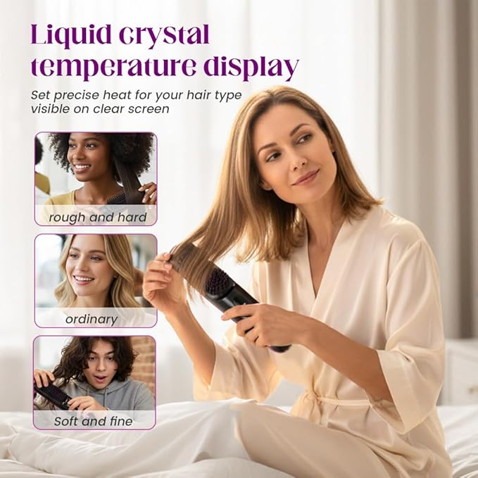 2026 New Cordless Hair Straightening with LCD Temperature Display, Fast Heating, Portable Hair Brushs for Travel (White)