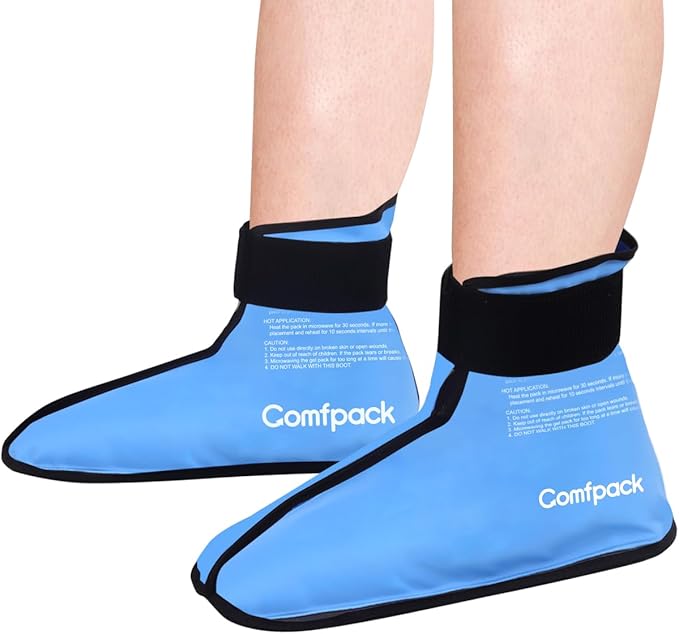 Comfpack Foot Ankle Ice Pack Wrap for Plantar Fasciitis, 2 Packs Reusable Gel Ice Pack for Foot After Surgery, Ice Boot Pain Relief for Achilles Tendonitis, Bunion, Swelling