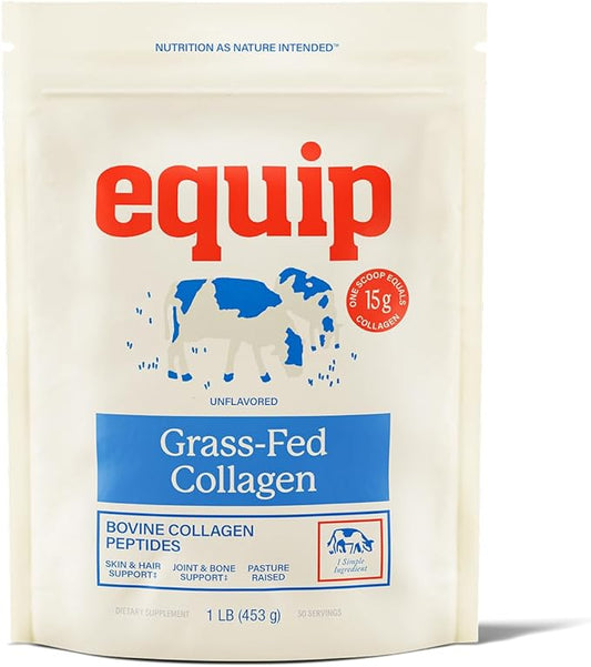 Equip Foods Grass Fed Collagen Powder | Hydrolyzed Bovine Collagen Peptides with Amino Acids | Prime Beef Collagen for Healthy Joints, Skin & Nails | Non-GMO, Paleo Friendly | 30 Servings, Unflavored