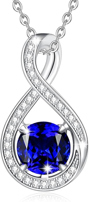 FANCIME Birthstone Necklaces for Women Fine Jewelry Sterling Silver Infinity Pendant Anniversary Birthday Gifts for Her Women Wife Mom Lady Daughter, Chain 16"+2" Extend