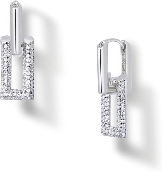 OZEL 14K Gold & Silver Plated Paperclip Chain Earrings with Cubic Zirconia – Dangle, Hoop, Huggie, Stud Styles – Women’s Fashion Jewelry Gift