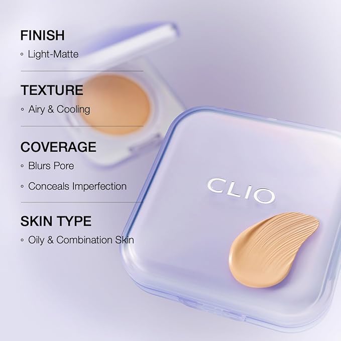 CLIO Kill Cover Mesh Blur Cushion Foundation, Flawless Full Coverage, Pore Blurring for Smooth Skin, Semi-Matte Finish, Long-Lasting, Lightweight, Oil-Control, Korean Foundation (21N LINEN)