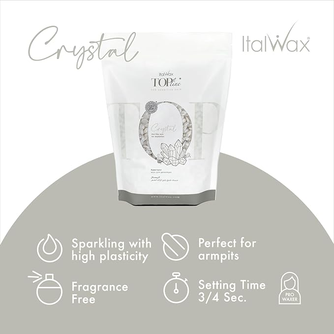 Italwax Top Line Crystal Hard Wax 1.65lb (750g) – Neutral White Ultra-Delicate Formula with No Fragrance or Colorants, Ideal for Reactive Skin & Facial Areas – Made in Italy