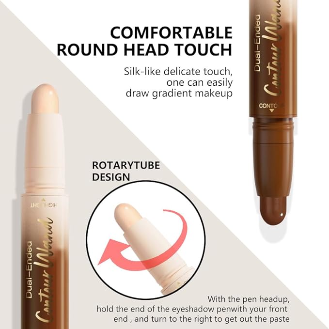 2Pcs Dual-Ended 2-in-1 Cream Contour & Highlighter Stick Makeup For Face & Body – Waterproof, Long-Lasting, Suitable for All Skin Tones, (05+06)