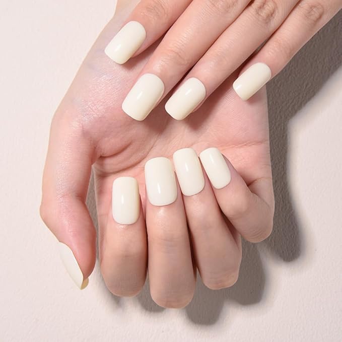 evpct Point Pink Glossy Press on Nails Squavol Short for Women Gift, Glossy Beige Fake Nail with Nail Kit Manicure Kit, Soft Gel Full Cover Reusable Stick on Acrylic False Nails Perfectly Fit