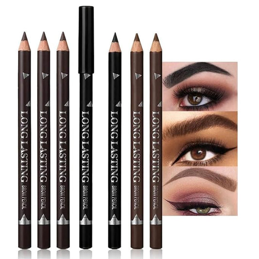 6Pcs Brow Pencil Set with Sharpener– Wooden Hard-Core Eyebrow Pencils, Perfect for Eye Brows & Eyeliner, Waterproof & Sweat-Proof for Beginner makeup (Black+3*Dark Brown+2*Brown, Pack of 6)