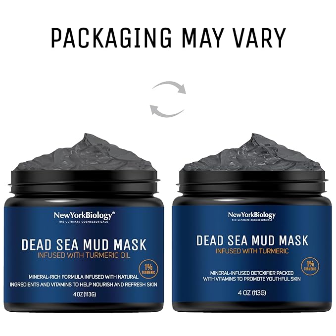 New York Biology Dead Sea Mud Mask for Face and Body | with Turmeric Oil | Spa Quality Pore Refiner for Oily Skin | Natural Skincare for Women & Men | Tighten Skin for A Healthier Complexion | 4 oz