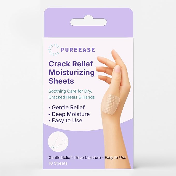 PUREEASE Cracked Skin Repair Sheets for Dry Heels, Fingers & Hands – Soft Barrier Stickers for Moisture Lock & Skin Recovery – Waterproof, Hypoallergenic, Invisible – 10 Sheets