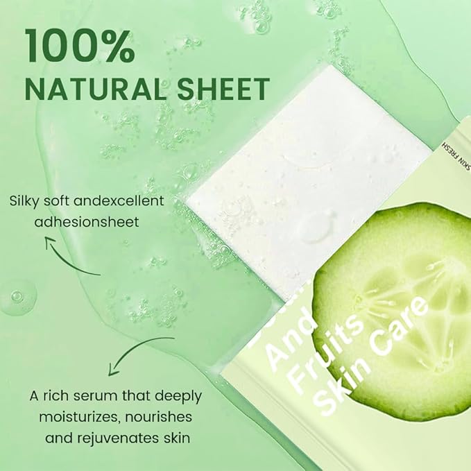 CAKAILA 8 Pack Cucumber Face Sheet Mask Skincare,Hydrating Face Mask For Sensitive Skin,Moisturize,Soothing,Nourish for All Skin Types,Natural Spa Party Facial Mask Skincare Set for Women Men