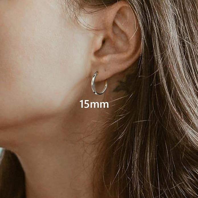 Hayoso 18K Gold Plated Hoop Earrings - 925 Sterling Silver Hoop Earrings Womens Hypoallergenic Hoops | Square Tube Hoop Earrings for Women 15mm/20mm/30mm/40mm