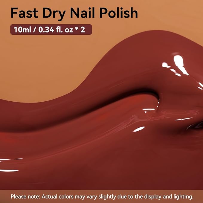 Nailshion Chocolate Brown Nail Polish, 2 Colors Mocha Mousse Fall Winter Nail Polish Duo Non-Gel, Opaque, Fast Drying, Streak Free & Long Lasting Glossy Nail Art Gift for Women