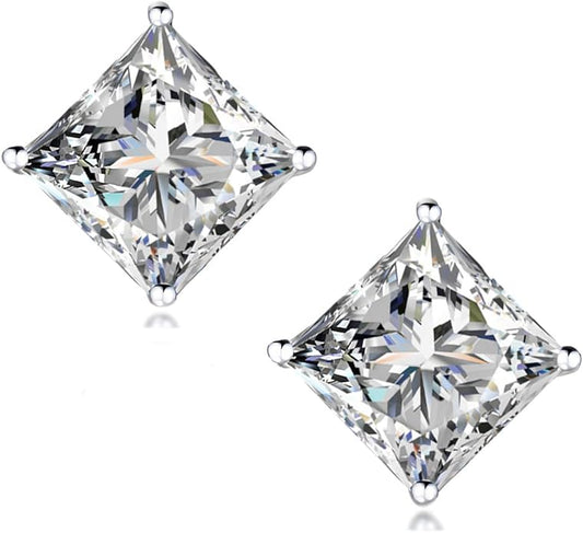 ”STUNNING FLAME“ 18K Gold Plated Sterling Silver Princess Cut Cubic Zirconia Stud Earrings for men women