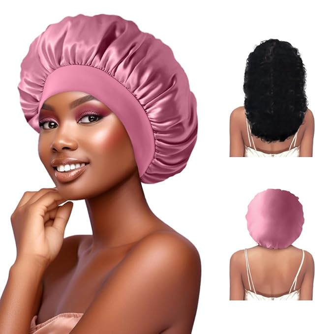 2PCS Silk Bonnet for Sleeping Women, Satin Bonnet for Sleeping with Soft Elastic Band, Silk Hair Bonnets for Women Curly Hair