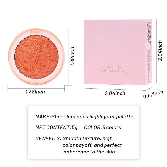 Highlighter Makeup Palette for Blush,Contour,Shadow,Face or Eye Makeup, Shimmer Glow, Creamy Mousse Pressed Powder, Intensely Pigmented, Glitter Sparkling (B03-02# Sunbathing)