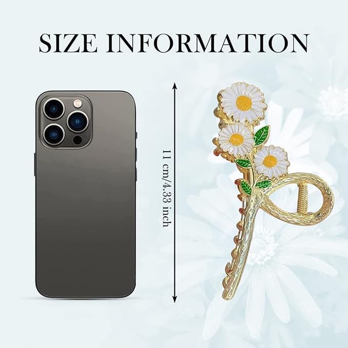 Large Metal Daisy Flower Hair Clips for Women - 2Pcs Sparkly Non-Slip Butterfly Jaw Clips for Strong Hold