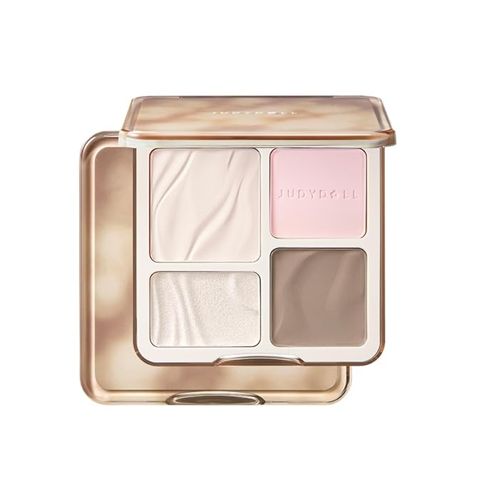JUDYDOLL Highlight & Contour Palette, All-in-One Matte Highlighter Contour Compact, Blendable Face Makeup for Beginners, for All Skin Tones (04 Blush Shadow Palette)