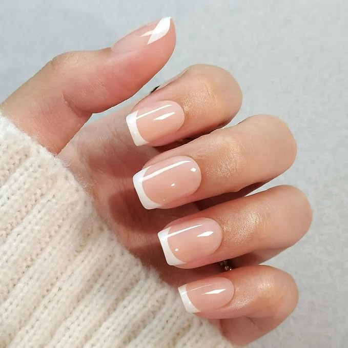 RPNZL Press On Nails - Frenchie Kiss | Classic French Manicure, UV Finish Square Nails, Reusable, Salon Quality | 32 Nails, 16 Sizes Kit with Glue and Adhesive Tabs