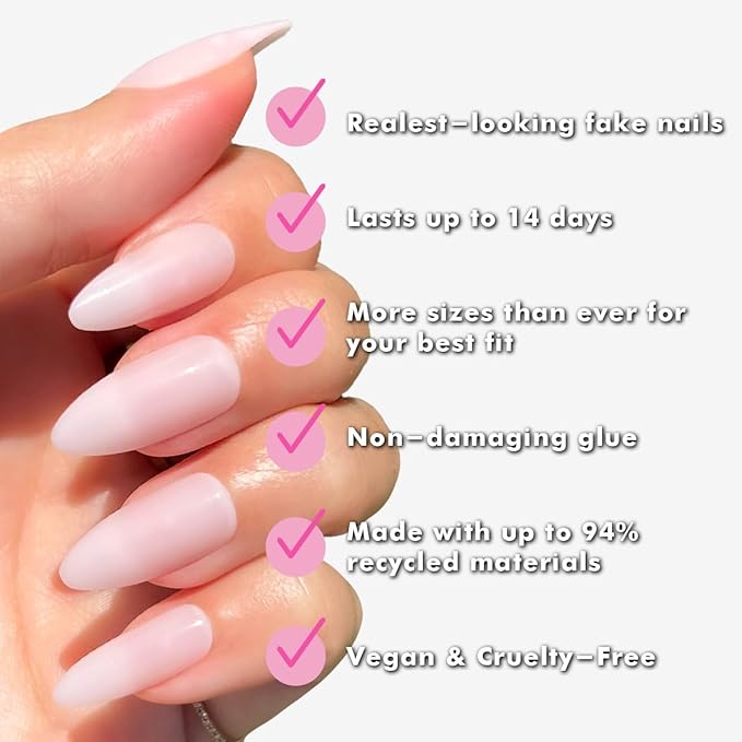 Olive & June Instant Mani Press-On Nails | (Glue) Long, Almond 42 Fake Nails, 21 Sizes | Non-Toxic, Long-Lasting Recycled Materials Realistic Look | Salon-Quality at Home | CCT