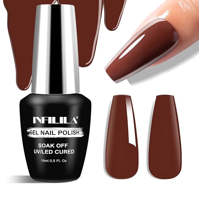 NXJ INFILILA Brown Gel Nail Polish, 15ml 0.51oz Dark Brown Gel Polish One-Stroke Coloring, Hema Free Chocolate Color High Gloss Soak Off UV Nail Manicure DIY for Women Girls SQ039