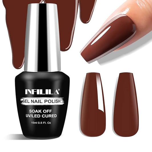 NXJ INFILILA Brown Gel Nail Polish, 15ml 0.51oz Dark Brown Gel Polish One-Stroke Coloring, Hema Free Chocolate Color High Gloss Soak Off UV Nail Manicure DIY for Women Girls SQ039