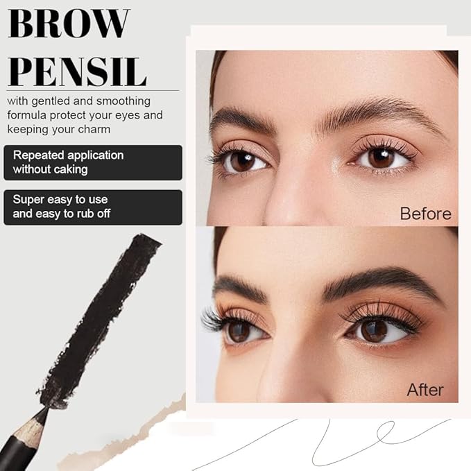 Eyebrow Pencils for Women with Sharpener, 6Pcs Hard-Core Wooden Eye Brow Eye Liner Pencils for Beginner Makeup, Waterproof & Sweat-Proof (6Pcs-Black)