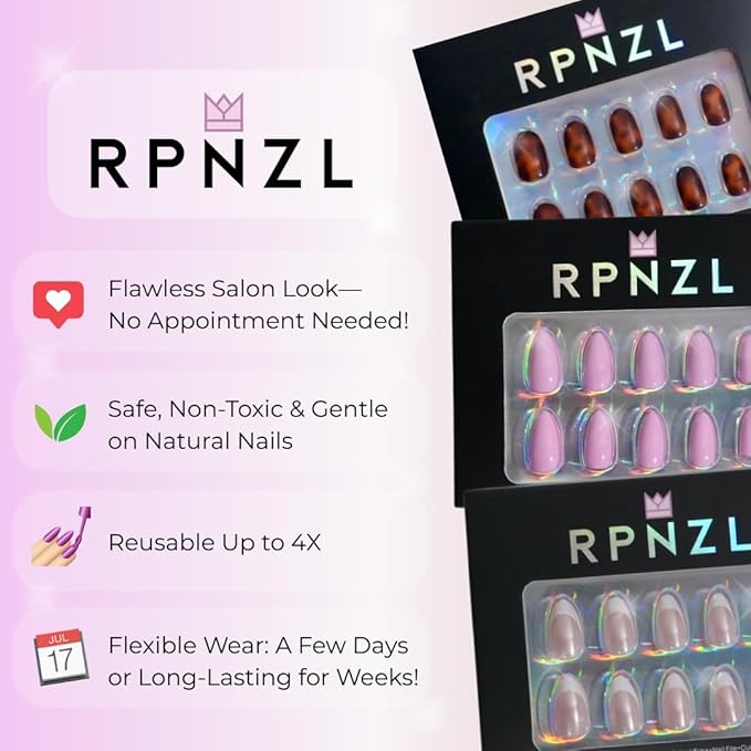 RPNZL Press On Nails - Ruby | Red Cat Eye Short Square UV Finish Nails, Salon Quality | 32 Nails, 16 Sizes Kit with Glue and Adhesive Tabs I Female Founded