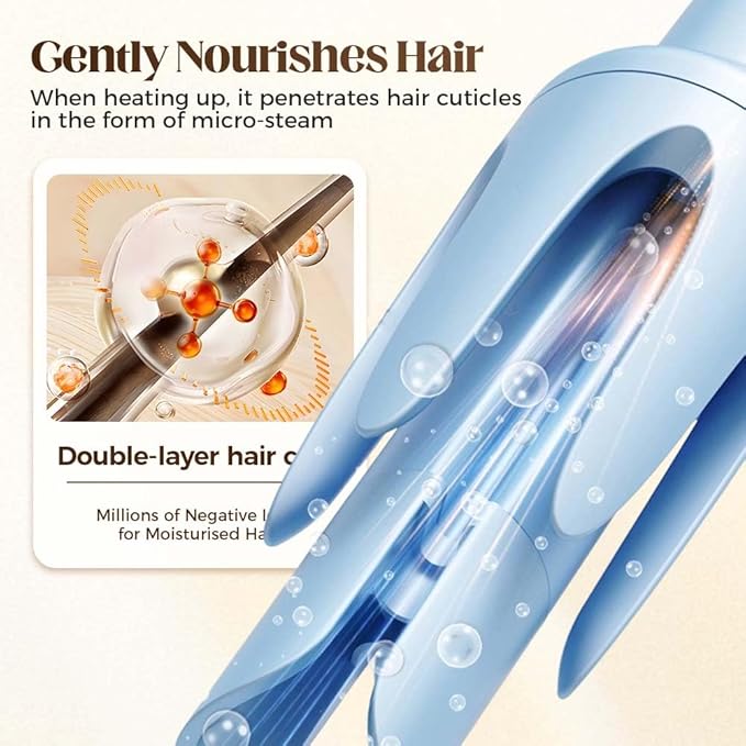 Fully Automatic Lazy Curling Stick,2026 New Electric Rotary Curler,32mm Rotating Curling Iron with 3 Temperatures,Fast Heating Curler Tongs Anti-Scald Hair Wand Gift for Long Hair (Light Blue)