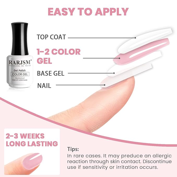 RARJSM Nude Gel Nail Polish Pale Purple Pink Sheer Neutral Skin Tone Color Ice Jelly Pink Gel Polish Transparent Nail GelPolish Soak off UV LED Cured for Home Salon DIY Manicure 15ml Single Bottle