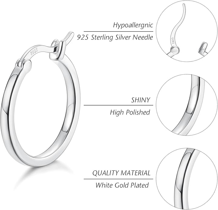 Hayoso 18K Gold Plated Hoop Earrings - 925 Sterling Silver Hoop Earrings Womens Hypoallergenic Hoops | Square Tube Hoop Earrings for Women 15mm/20mm/30mm/40mm