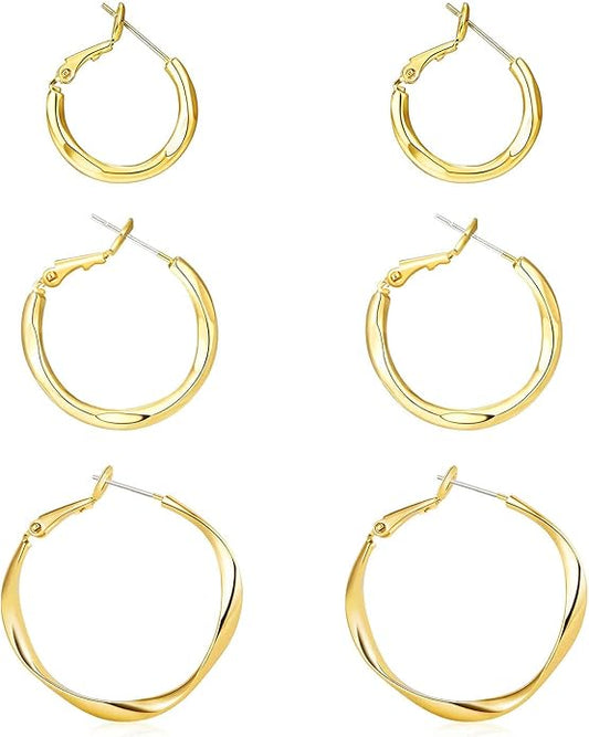 Gold Hoop Earrings Set for Women: Thick 14k Gold Plated Oval Teardrop Sensitive Ear Jewelry Pack Hypoallergenic Hoops Earringsfor Women Fashion (20-35mm)