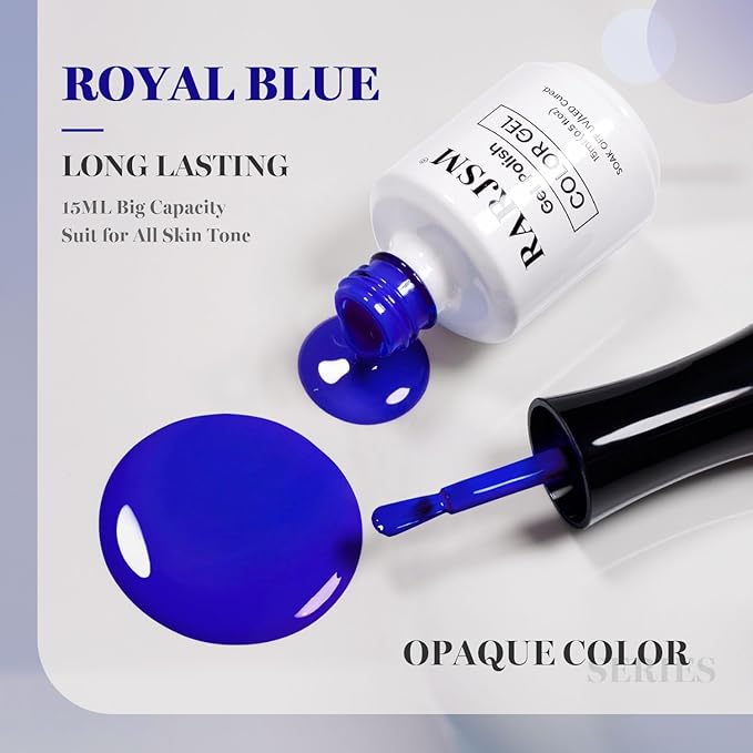 RARJSM Royal Blue Gel Nail Polish 1PCS 15ML Long Lasting Opaque Deep Blue Milky Creamy Gelpolish Soak off U V Curing Required Nail Art French Manicure Salon DIY at Home