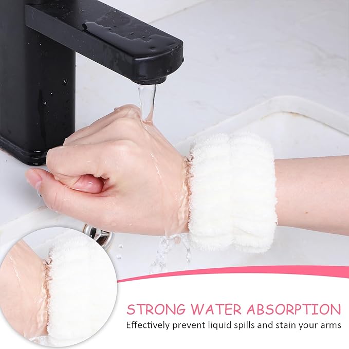 Chuangdi 4 Pairs Wrist Bands for Washing Face Wrist Spa Microfiber Wash Towel Band Scrunchies Absorbent Wristbands Sweatband for Women Prevent Liquid from Spilling(Khaki, Beige)