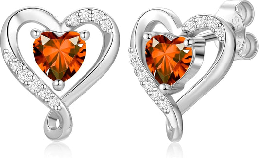 Zifeel Earrings for Women, S925 Sterling Silver Rose Gold Birthstone Heart Studs Earring for Girlfriend Wife, Anniversary Birthday Christmas Valentines Mothers Day Gifts Jewelry for Women Wife Her Mom