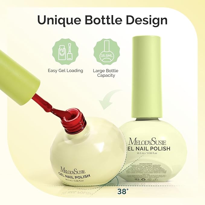 MelodySusie Highly Pigmented Gel Nail Polish, 0.56 Fl Oz Soak Off UV LED Red Gel Polish, Plant-Based Formula, 16.6ml Tilt-and-Stand Bottle, TPO & HEMA Free, Gift for Nail Art at Home & Salon