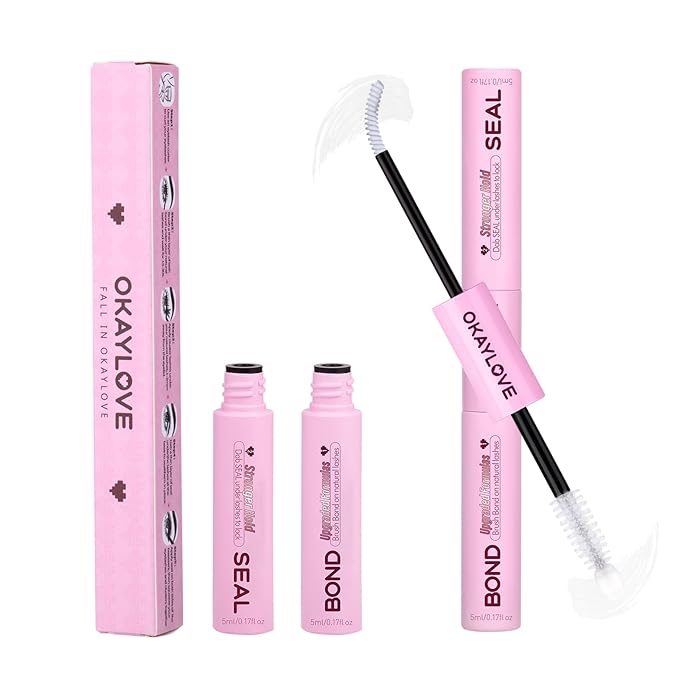 OKAYLOVE Lash Cluster Glue, Waterproof White Eyelash Extension Glue, 150H+ Strong Hold, 2-IN-1 Bond & Seal, Quick-drying, Non-Irritating