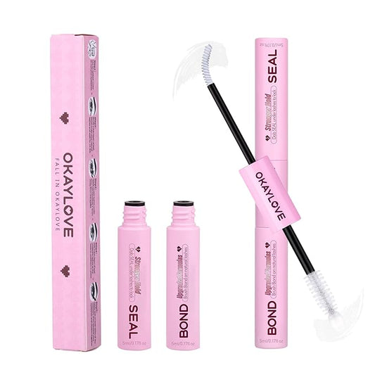 OKAYLOVE Lash Cluster Glue, Waterproof White Eyelash Extension Glue, 150H+ Strong Hold, 2-IN-1 Bond & Seal, Quick-drying, Non-Irritating