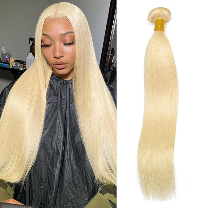 NJMNJM Straight Blonde 613 Human Hair Bundles, Straight Brazilian Virgin Human Hair Bundles, Blonde Single Bundle,#613 Color(18 inch)
