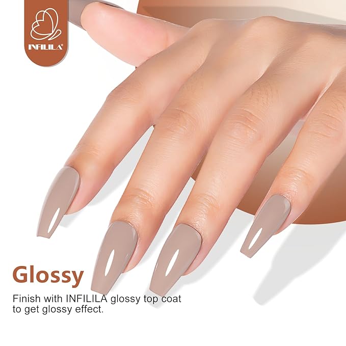 NXJ INFILILA Brown Gel Nail Polish, 15ml 0.51oz Fall Nail Polish Gel One-Stroke Coloring, Hema Free Color High Gloss Soak Off UV Manicure Salon DIY for Girls SQ010