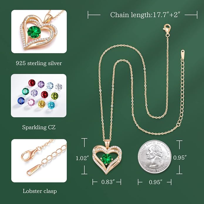 CDE Forever Love Heart Necklaces for Women, Wedding Anniversary, Birthday Mothers Day Christmas Day Gifts for Mom, Mother, Wife, friend, S925 Silver Jewelry with Birthstone Pendant